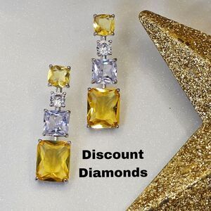 Yellow Sapphire & White Diamond Drop Stud Back Earrings 925 Silver Women's …